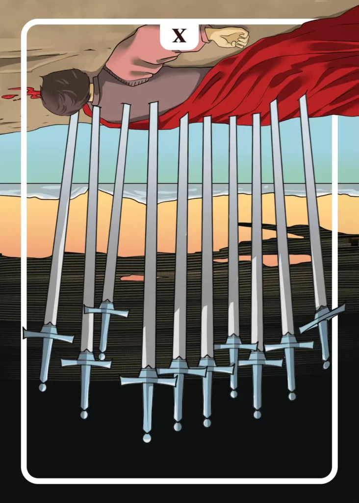 Ten of Swords Reversed as Feelings Tarot Card Meaning